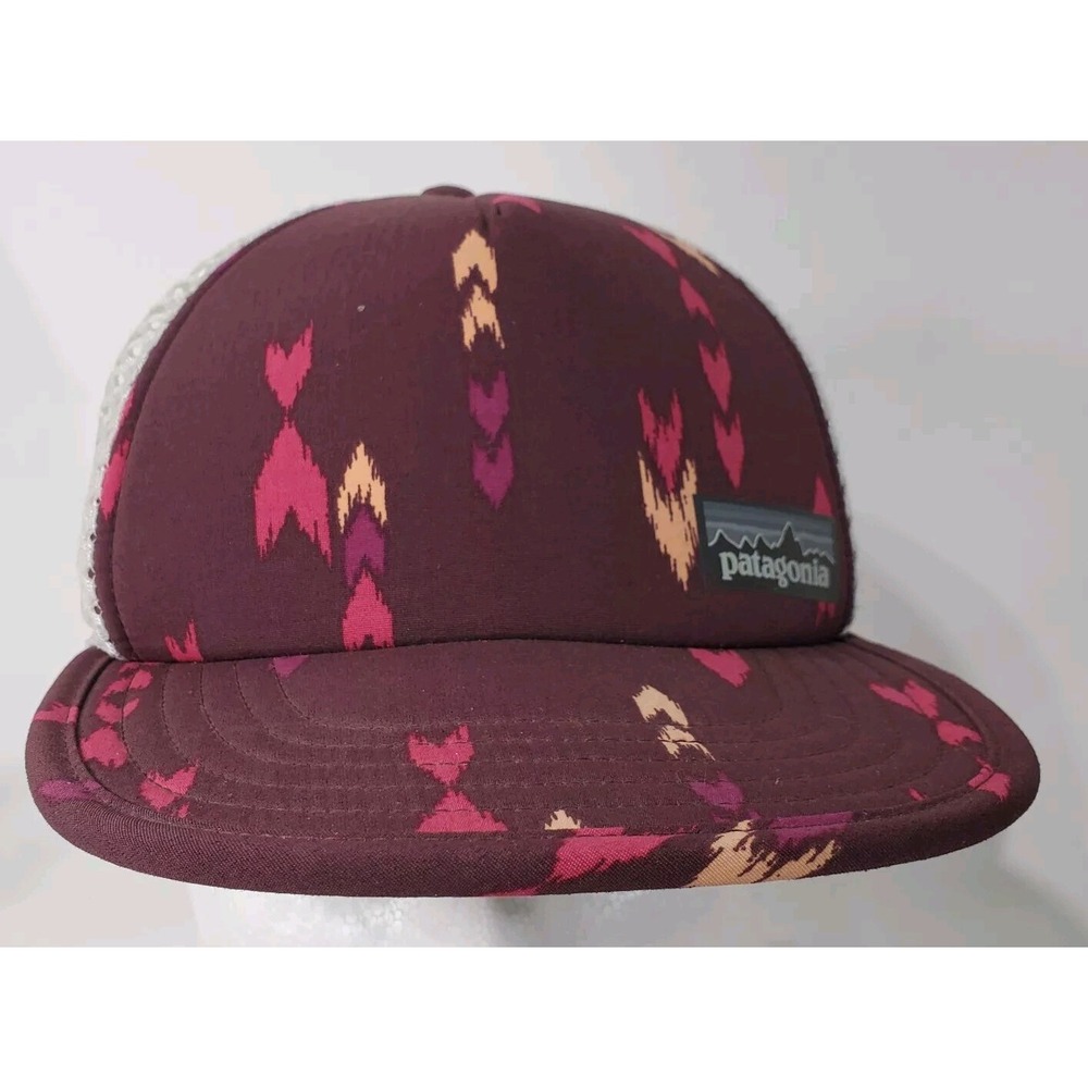 Patagonia Trucker Hat Red Wish Tails Dark Ruby Duckbill Mesh Back Aztec